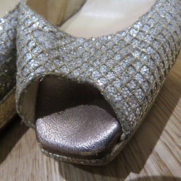 JIMMY CHOO Nova Slingback Sparkle Glitter Platform Peep Toe Heels Cocktail US 6 - Picture 7 of 15